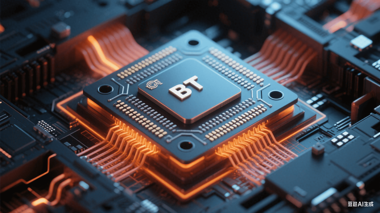 HDI 基板三層結(jié)構(gòu)示意圖，展示微孔互連與積層布線設(shè)計，線寬 / 線距 30μm 級高密度線路排列