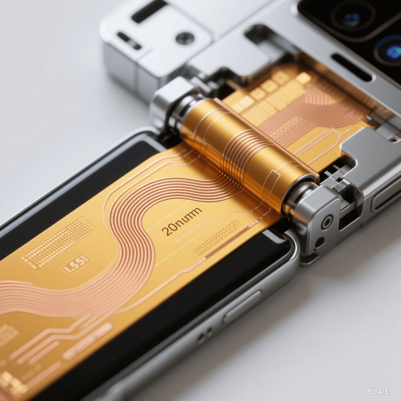 折疊屏手機(jī)鉸鏈內(nèi)部結(jié)構(gòu)特寫:25μm 聚酰亞胺柔性板實現(xiàn) 0.5mm 彎曲半徑與納米壓印應(yīng)力釋放技術(shù) 折疊屏手機(jī)鉸鏈內(nèi)部結(jié)構(gòu)特寫:25μm 聚酰亞胺柔性板實現(xiàn) 0.5mm 彎曲半徑與納米壓印應(yīng)力釋放技術(shù)