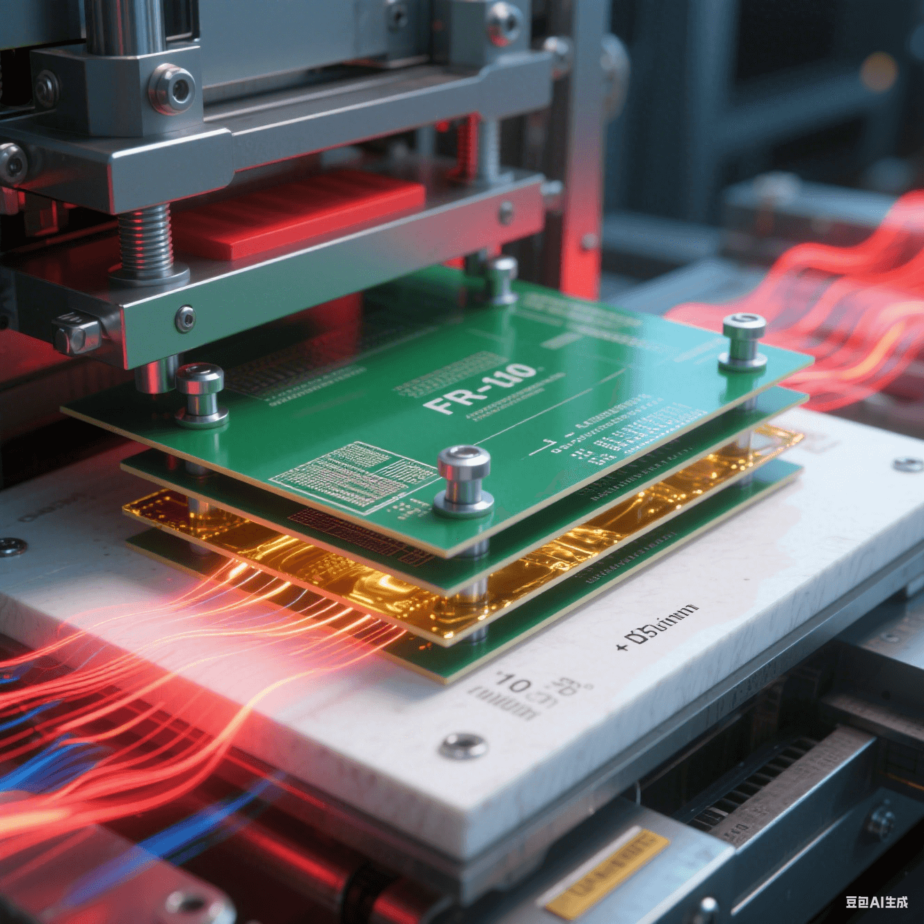 混壓層壓過程:4鉚釘定位+分段壓力控制 混壓層壓過程:4鉚釘定位+分段壓力控制