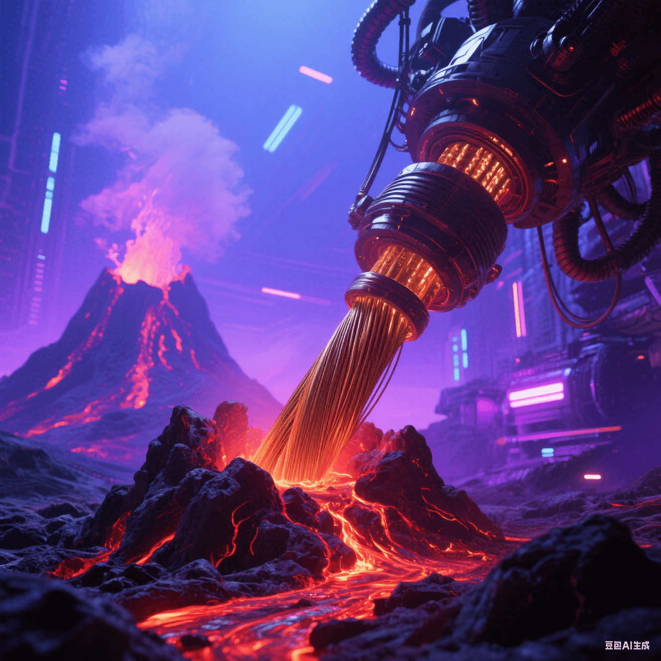 玄武巖纖維替代：火山巖熔融拉絲過(guò)程，暗紅熔巖凝固成青銅色纖維束