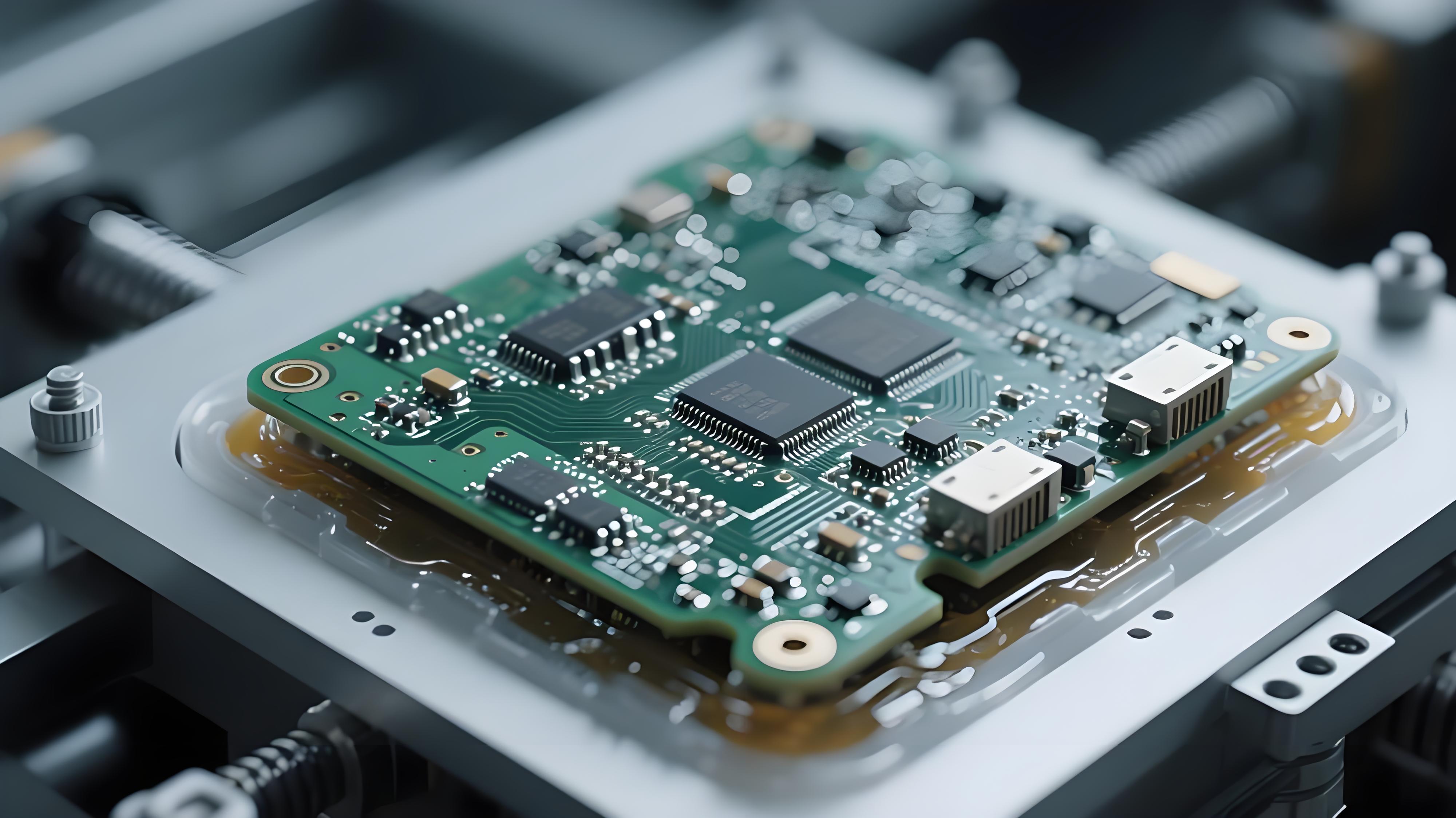 車載電子電路板抗振工藝細(xì)節(jié)展示，突出焊點(diǎn)結(jié)構(gòu)與填充膠技術(shù)