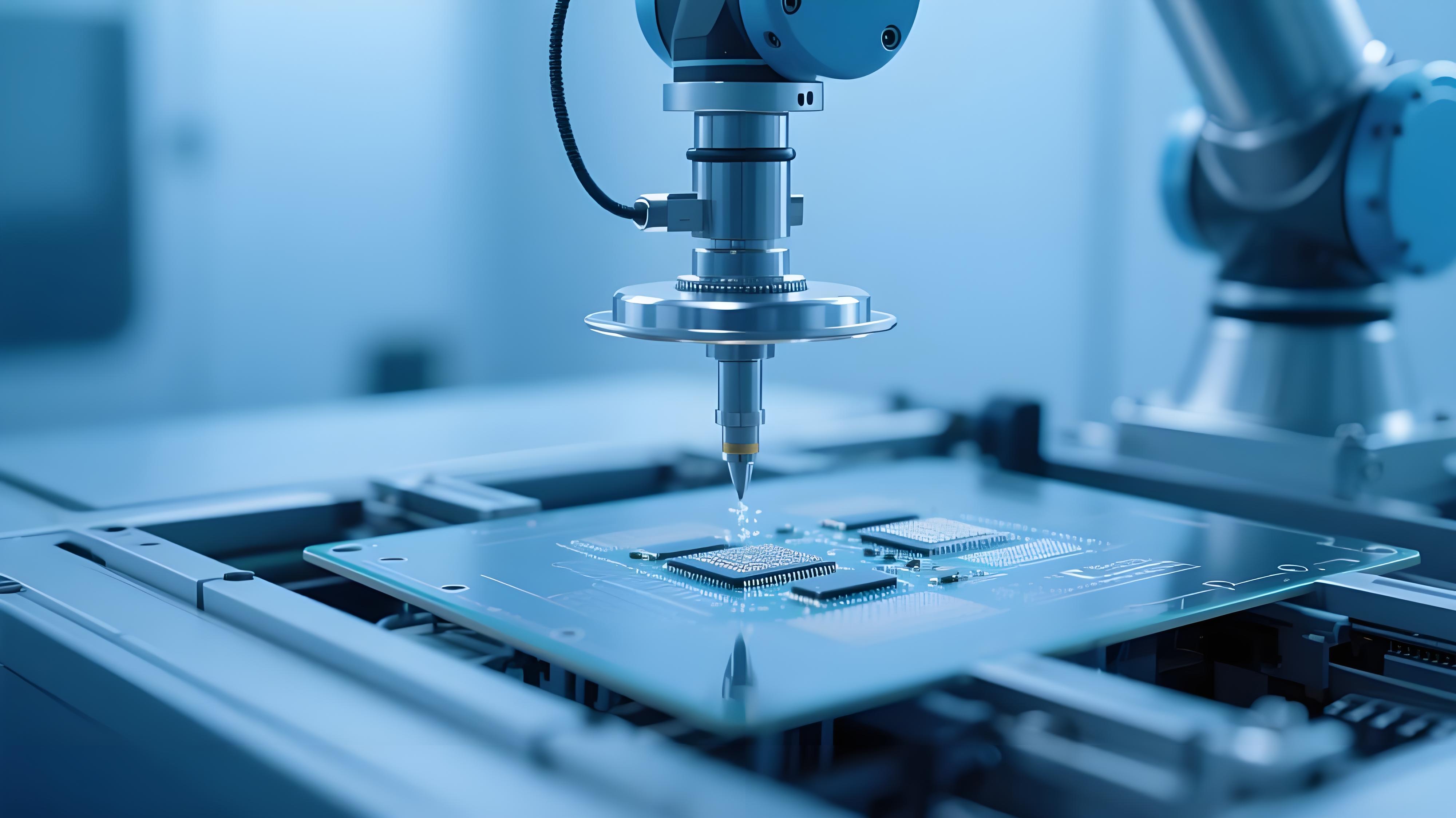 超精密SMT貼裝系統(tǒng)在潔凈室中操作微型元件，展現(xiàn)高科技制造場景