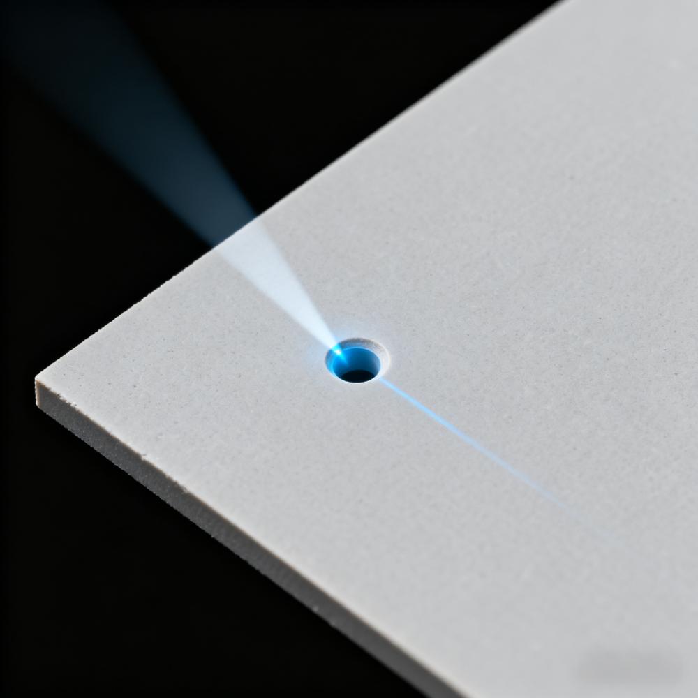 飛秒激光加工陶瓷基15μm微盲孔特寫，孔壁無熱影響區(qū)