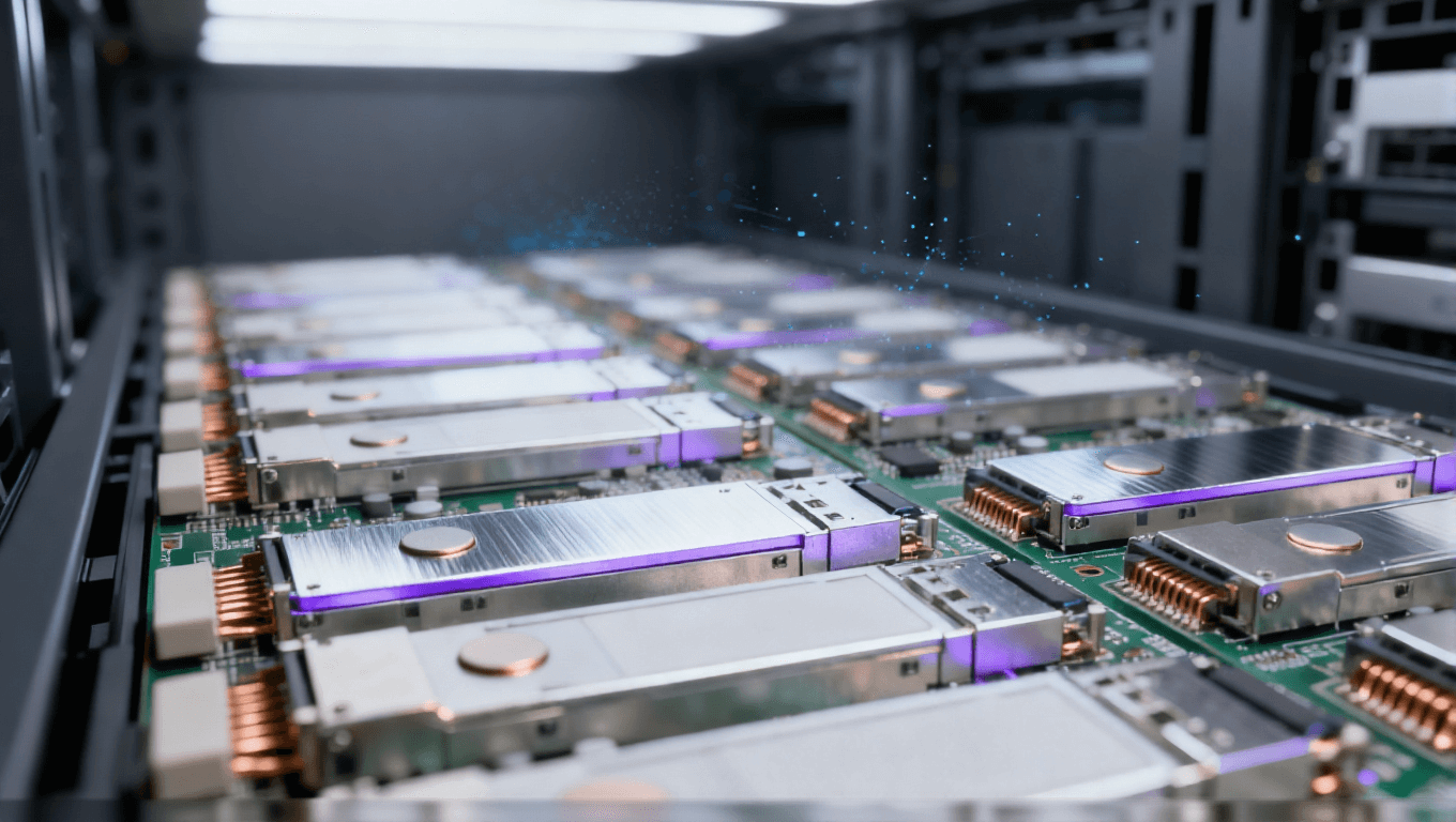 數(shù)據(jù)中心光模塊 PCB 組件 服務器機柜場景 銀色散熱片 淡紫色信號光效 光通信設(shè)備 冷色調(diào)科技氛圍 數(shù)據(jù)中心光模塊 PCB 組件 服務器機柜場景 銀色散熱片 淡紫色信號光效 光通信設(shè)備 冷色調(diào)科技氛圍