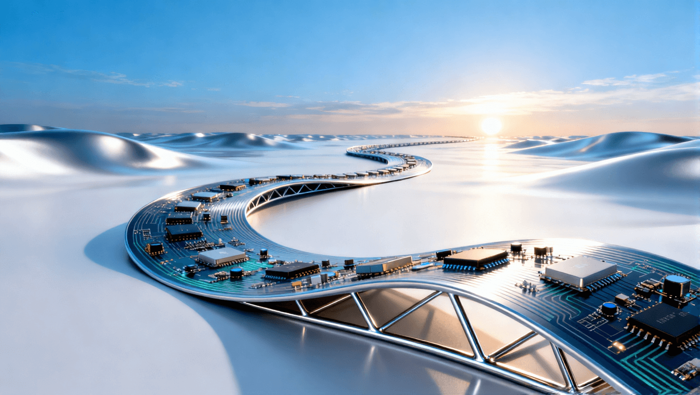 超彈性材料作為基石的柔性電子系統(tǒng)全景概念，展現(xiàn)可折疊設(shè)備的高整合與可靠未來