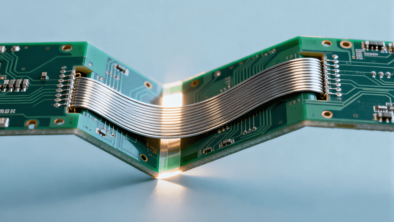 超彈性合金內(nèi)嵌于可折疊電路板鉸鏈區(qū)結(jié)構(gòu)圖，體現(xiàn)其提升耐折次數(shù)的解決方案