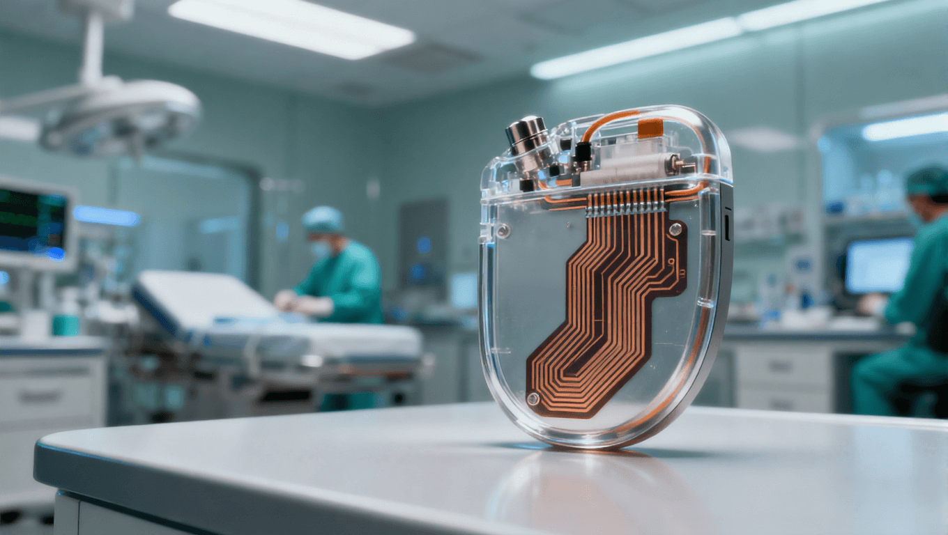 潔凈醫(yī)療環(huán)境中的植入式心臟起搏器，聚焦內(nèi)部 PI 薄膜電路板的精密結(jié)構(gòu)