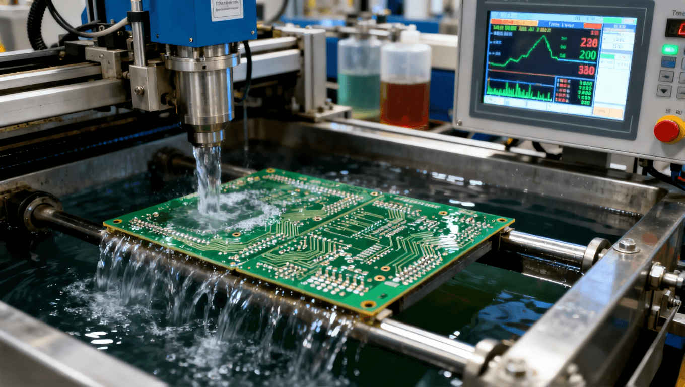高精度設備與液體控制，展示電路板鍍鎳金工藝的嚴謹控制