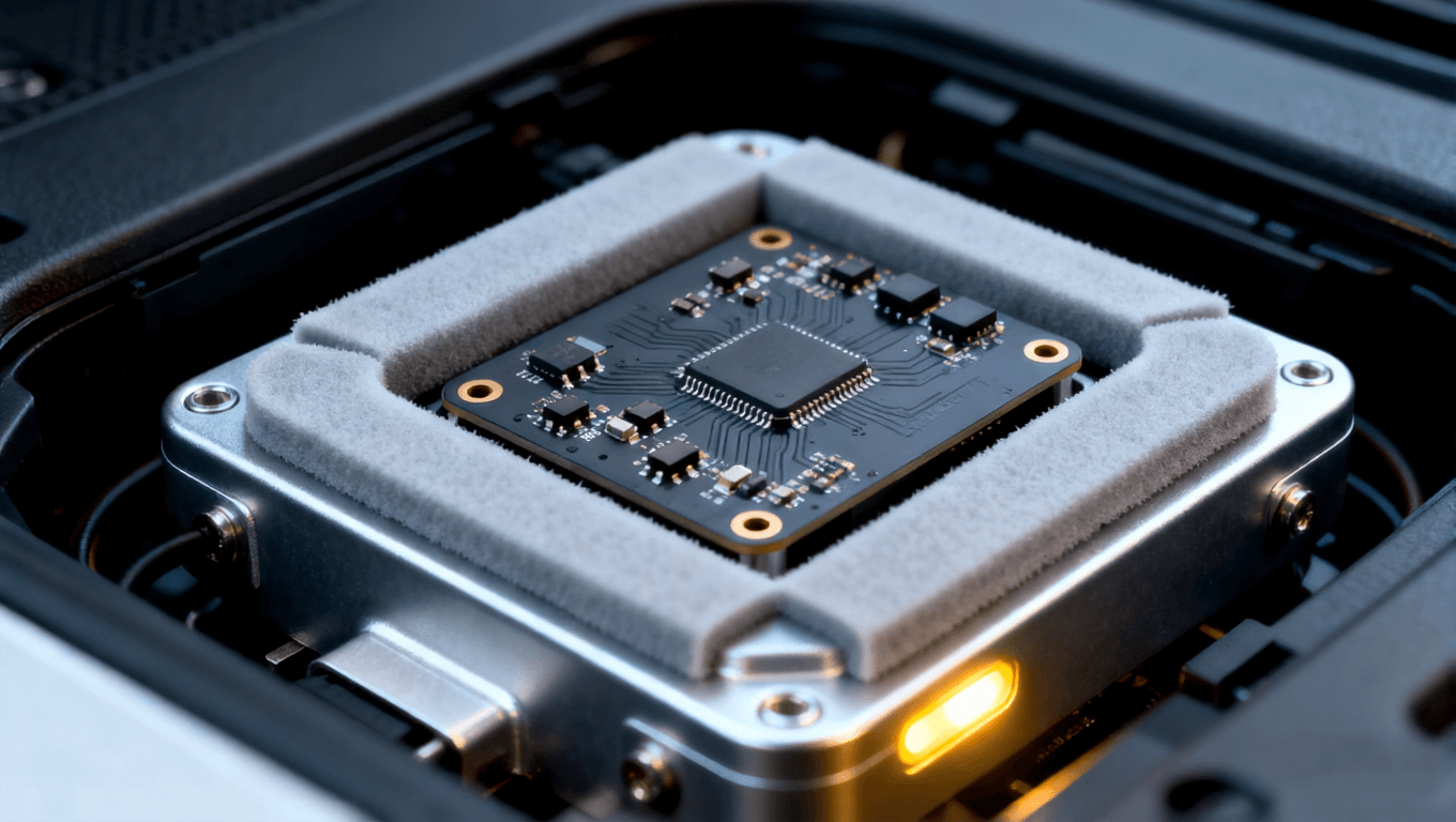 車載雷達內部 阻抗控制板與防震橡膠墊安裝場景 車載雷達內部 阻抗控制板與防震橡膠墊安裝場景