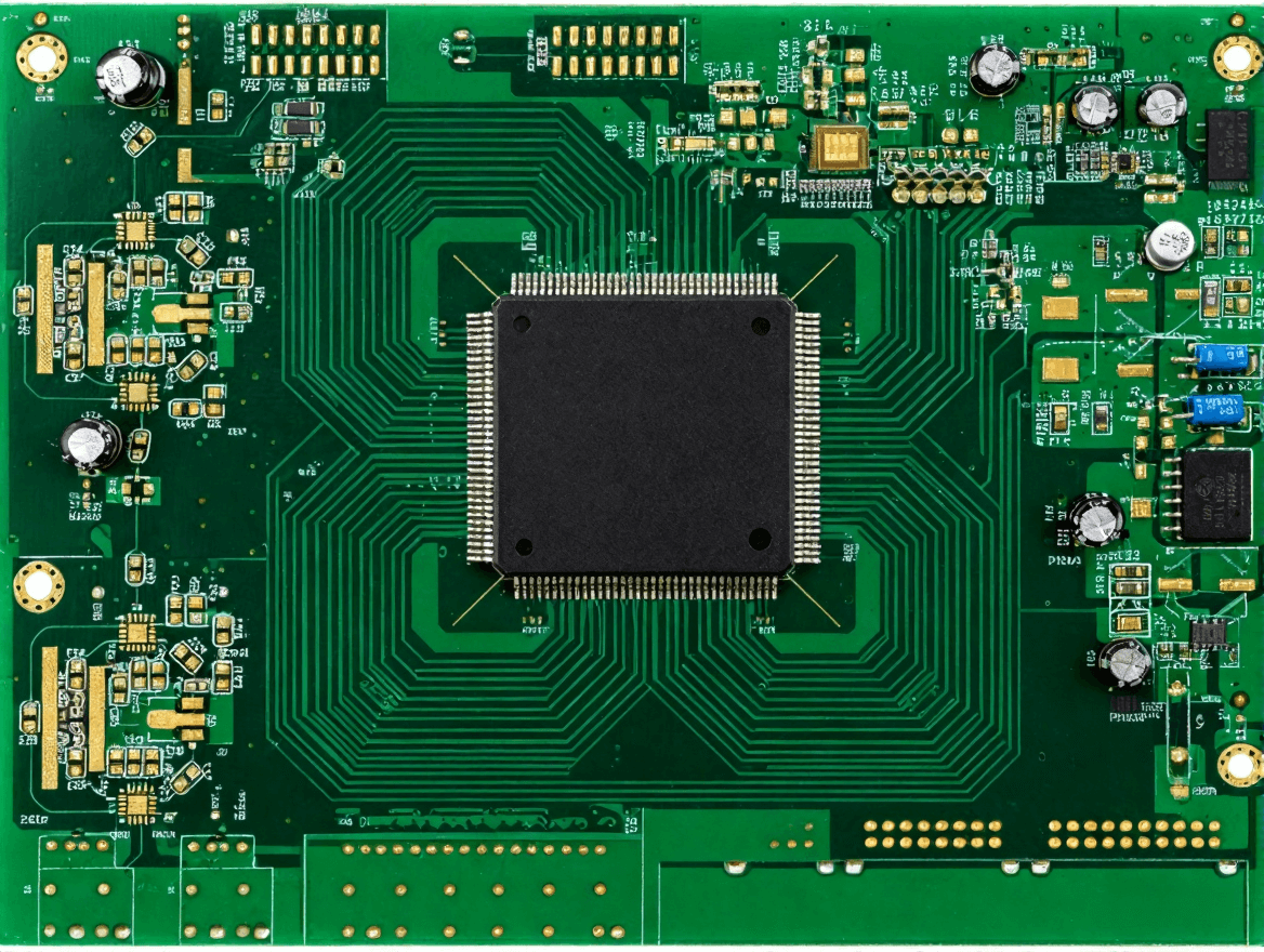 高精度工控主板 PCB 俯視圖，復雜多層布線與工業(yè)級元件布局