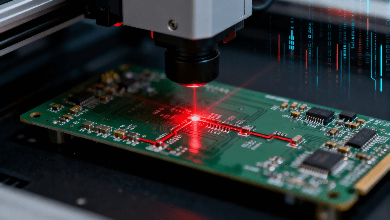 AOI檢測(cè)系統(tǒng)在PCB焊接中的應(yīng)用，展示焊接缺陷識(shí)別與追溯流程，助力良率提升