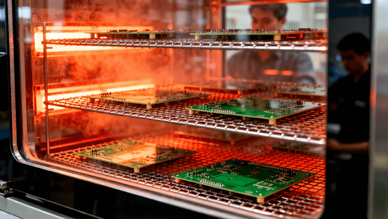 通過觀察窗查看PCB板在固化爐內(nèi)進(jìn)行分段熱固化的過程