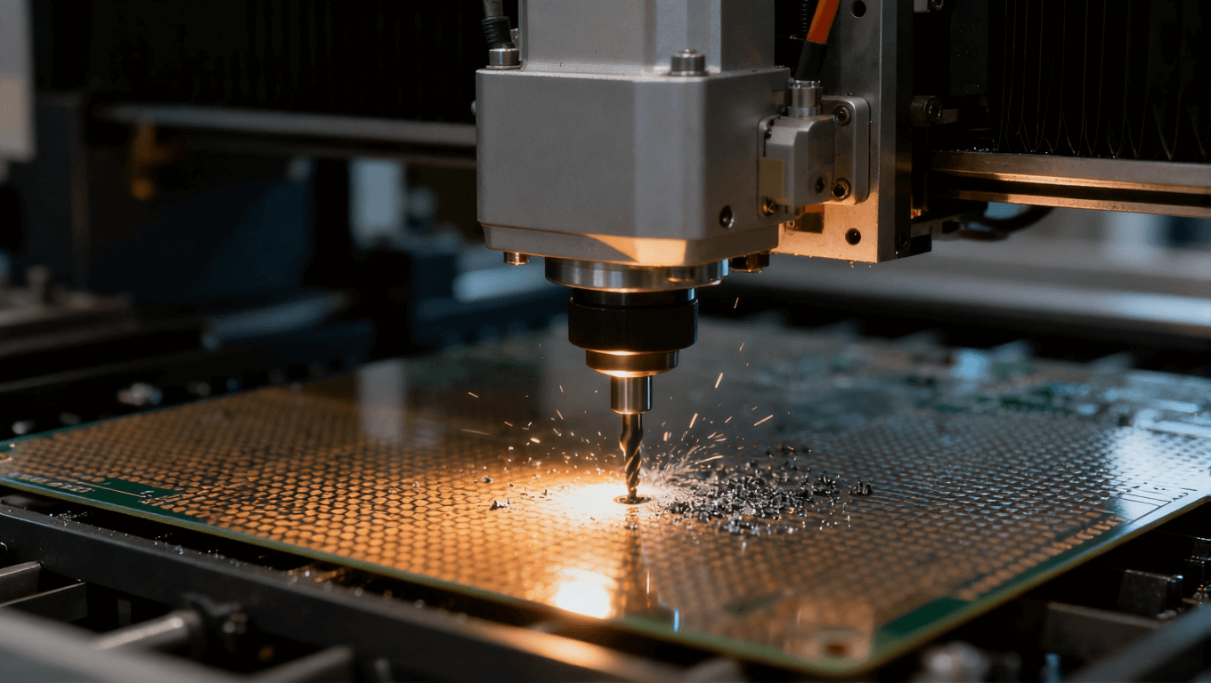 高頻板材在PCB加工過(guò)程中的精密鉆孔工藝特寫圖 高頻板材在PCB加工過(guò)程中的精密鉆孔工藝特寫圖