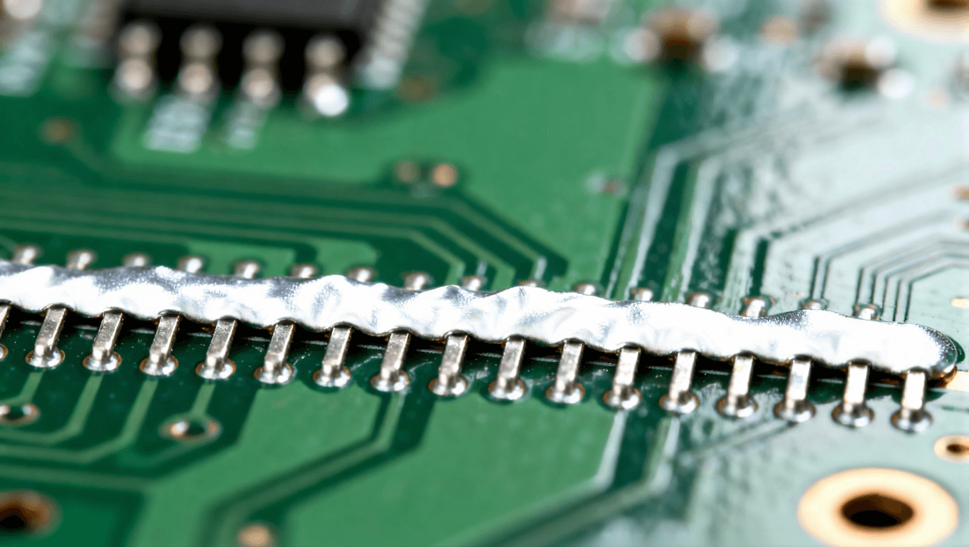 波峰焊后焊橋與橘皮效應(yīng)缺陷特寫，表現(xiàn)宏觀焊接質(zhì)量問題