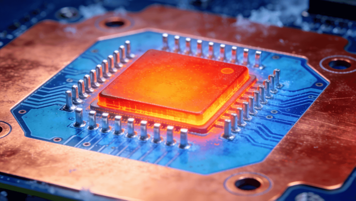 機(jī)器人主控板熱管理設(shè)計(jì)的熱成像效果圖，可視化高密度集成下的散熱路徑與效率